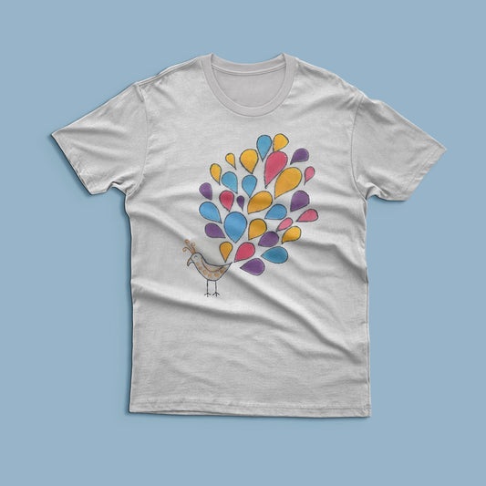 Hand - Painted Colorful Peacock T-Shirt - Artisan Mirage