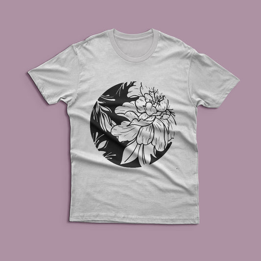 Monochrome Floral Elegance T - Shirt - Artisan Mirage